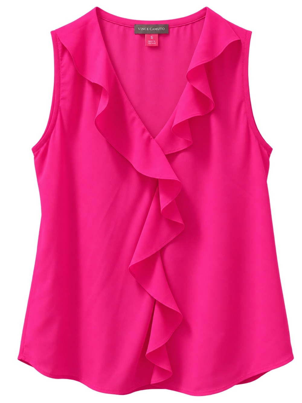 Vince Camuto Vibrant Pink Ruffle V-Neck Sleeveless Shell